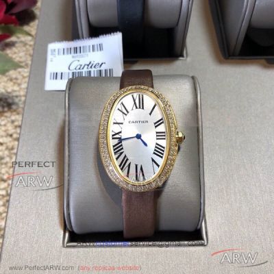 Perfect Replica Cartier Baignoire 904L All Gold Diamond Case Silver Face Cal.430 MC Automatic Women's Watch